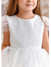 Puff Sleeves Ivory Lace Tulle Sparkly Flower Girl Dress
